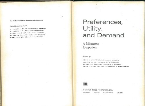 Preferences, Utility, and Demand : a Minnesota Symposium (-pages 1 to 431 only-)