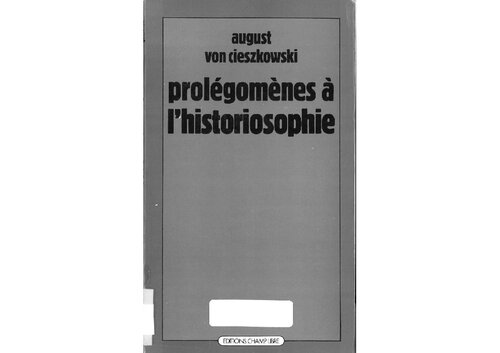 Prolégomènes à l'historiosophie (1838)