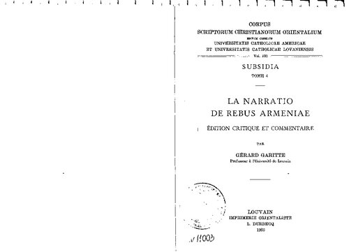 La Narratio de rebus Armeniae: édition critique et commentaire