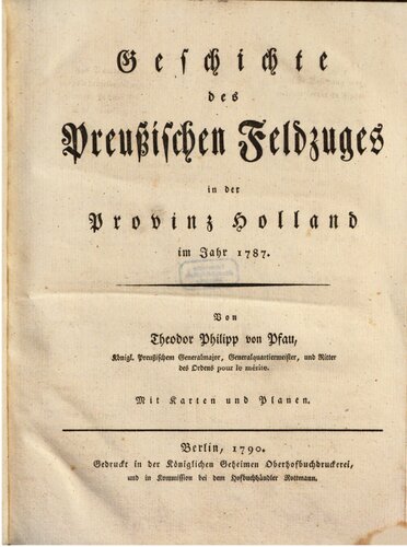 Geschichte des Preußischen Feldzugs in der Provinz Holland im Jahr 1787