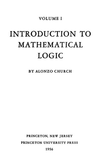 Introduction to Mathematical Logic Alonzo Church