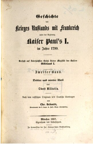 Geschichte des Krieges Rußlands mit Frankreich unter der Regierung Kaiser Pauls I. im Jahre 1799