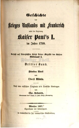 Geschichte des Krieges Rußlands mit Frankreich unter der Regierung Kaiser Pauls I. im Jahre 1799