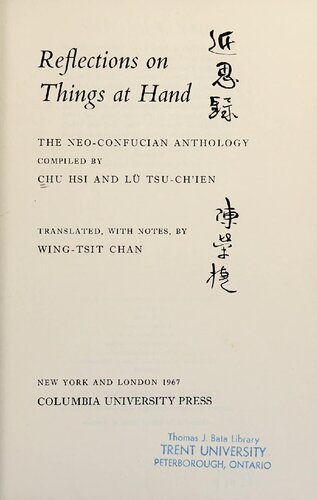 Reflections on Things At Hand: The Neo-Confucian Anthology