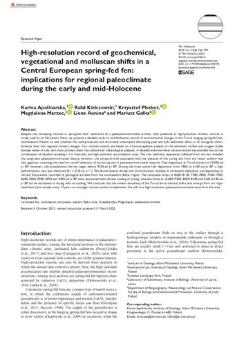 High-resolution record of geochemical, vegetational and molluscan shifts in a Central European spring-fed fen: implications for regional paleoclimate during the early and mid-Holocene