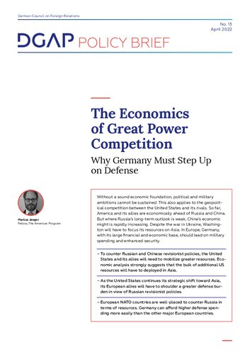 The Economics of Great Power Competition : Why Germany Must Step Up on Defense