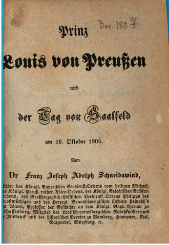 Prinz von Louis von Preußen und der Tag von Saalfeld am 10. Oktober 1806