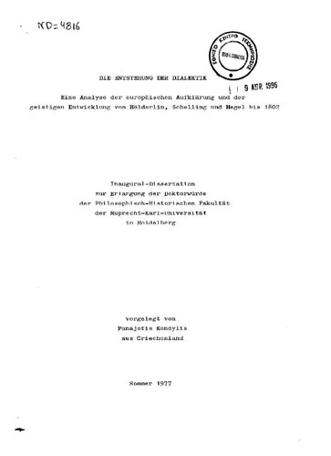 DIE ENTSTEHUNG DER DIALEKTIK (The Coming Into Being of Dialectics)