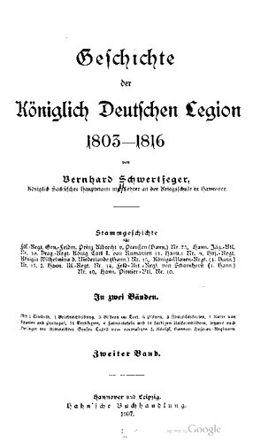 Geschichte der Königlich Deutschen Legion 1803-1816