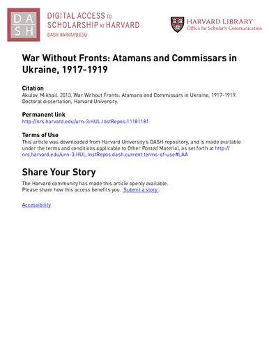 War Without Fronts: Atamans and Commissars in Ukraine, 1917-1919