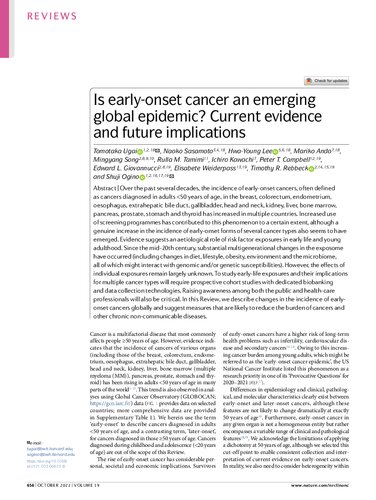 Nature Reviews Clinical Oncology 
Is early-onset cancer an emerging global epidemic? Current evidence and future implications