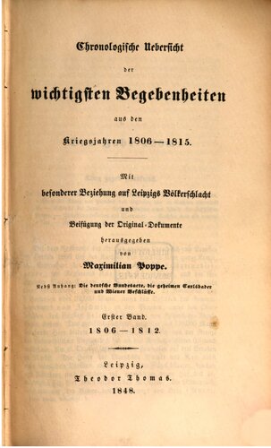 Chronologische Übersicht der wichtigsten Begebenheiten aus den Kriegsjahren 1806-1815 / 1806-1812