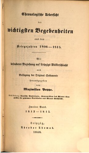 Chronologische Übersicht der wichtigsten Begebenheiten aus den Kriegsjahren 1806-1815 / 1813-1815