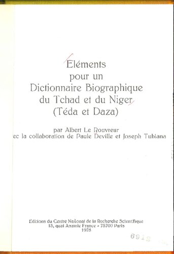 Eléments pour un dictionnaire biographique du Tchad et du Niger (Téda et Daza)