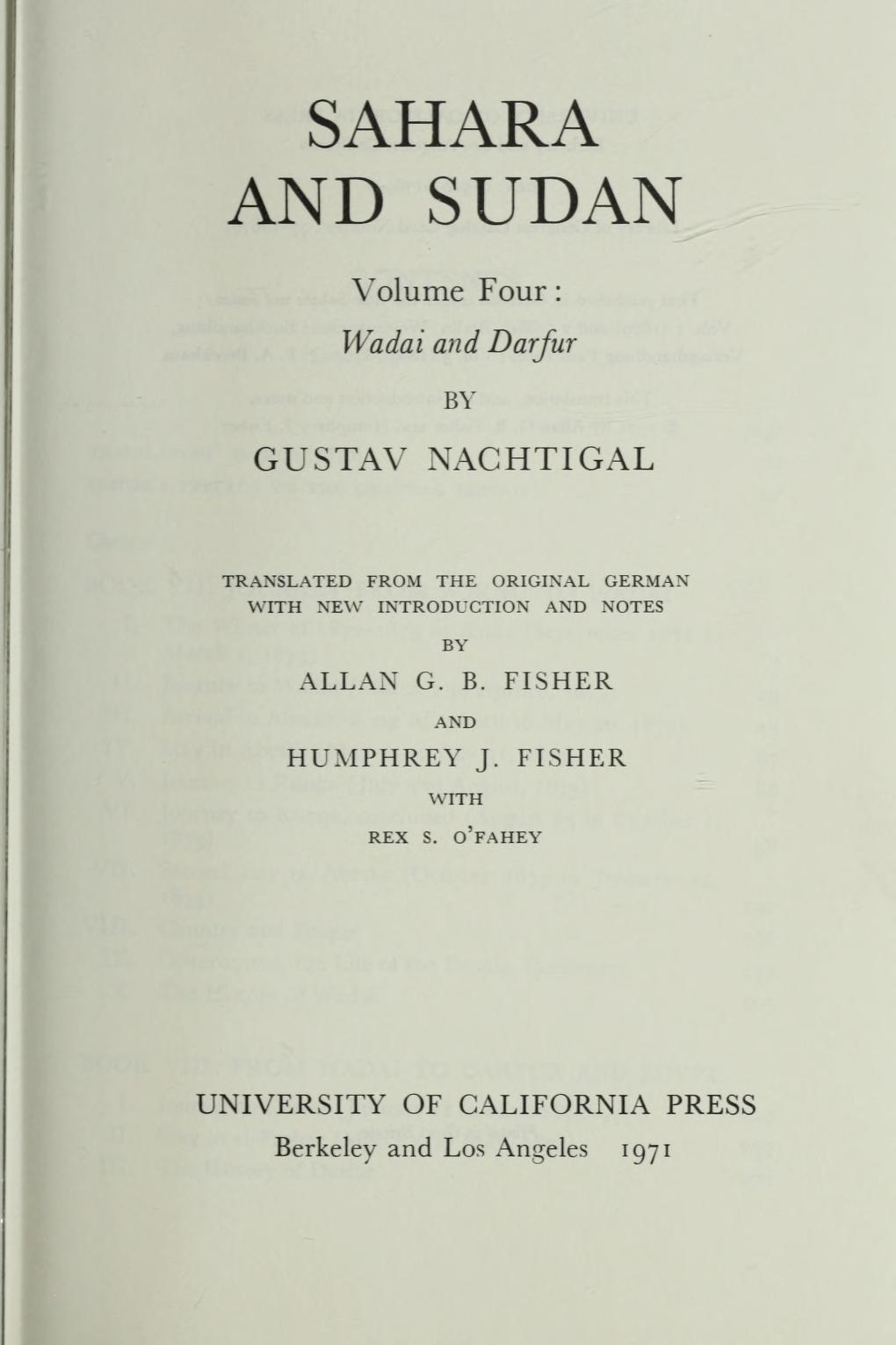 Sahara and Sudan. Volume Four: Wadai and Darfur