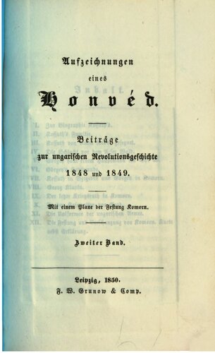 Aufzeichnungen eines Honvéd ; Beiträge zur ungarischen Revolutionsgeschichte 1848 und 1849