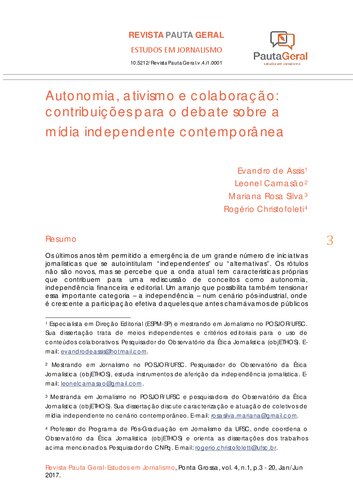 Autonomia, ativismo e colaboração: contribuições para o debate sobre a mídia independente contemporânea