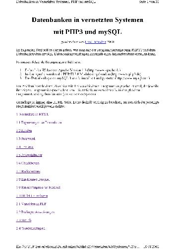 Datenbanken in vernetzen Systemen mit PHP3 und mySQL