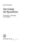 Der Gehalt der Sprachform: Paradigmen von Bachtin bis Vygotskij