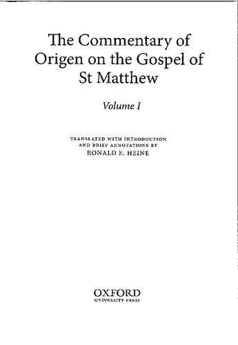 The Commentary of Origen on the Gospel of St Matthew