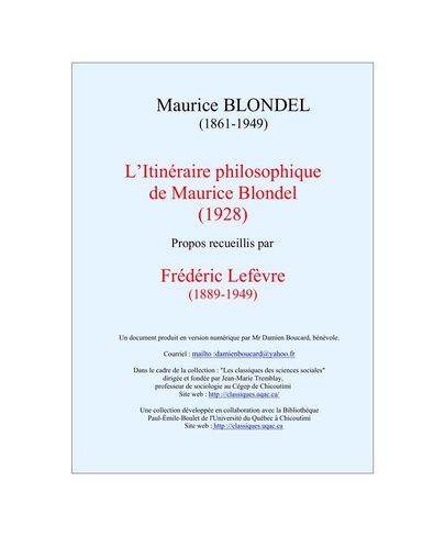 L’Itinéraire philosophique de Maurice Blondel. Propos recueillis par Frédéric Lefèvre