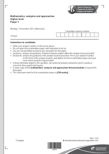 International Baccalaureate (IB) Mathematics (HL - analysis and approaches) November 2021 Paper (With Marking Scheme)