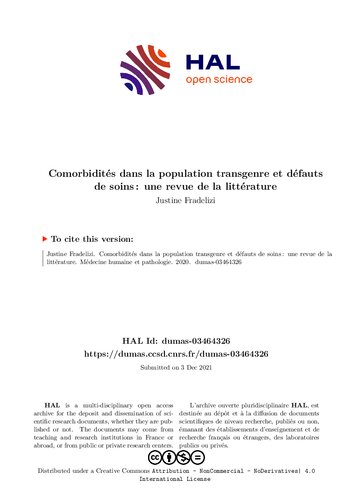 Comorbidités dans la population transgenre et défauts de soins  une revue de la littérature. Médecine humaine et pathologie.