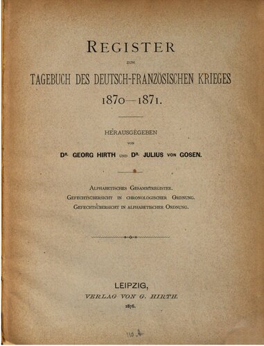 Register zum Tagebuch des Deutsch-Französischen Krieges 1870-1871