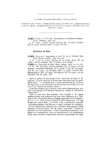 Bulletin Thomiste 9 (1954-1956) n° 1183 
Compte rendu de Approches de Dieu par Jacques Maritain, 1953