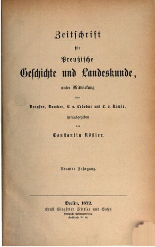 Zeitschrift für preussische Geschichte und Landeskunde