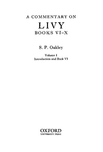 A Commentary on Livy, Books VI–X, Vol. I: Introduction and Book VI