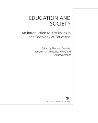 Education and Society: An Introduction to Key Issues in the Sociology of Education