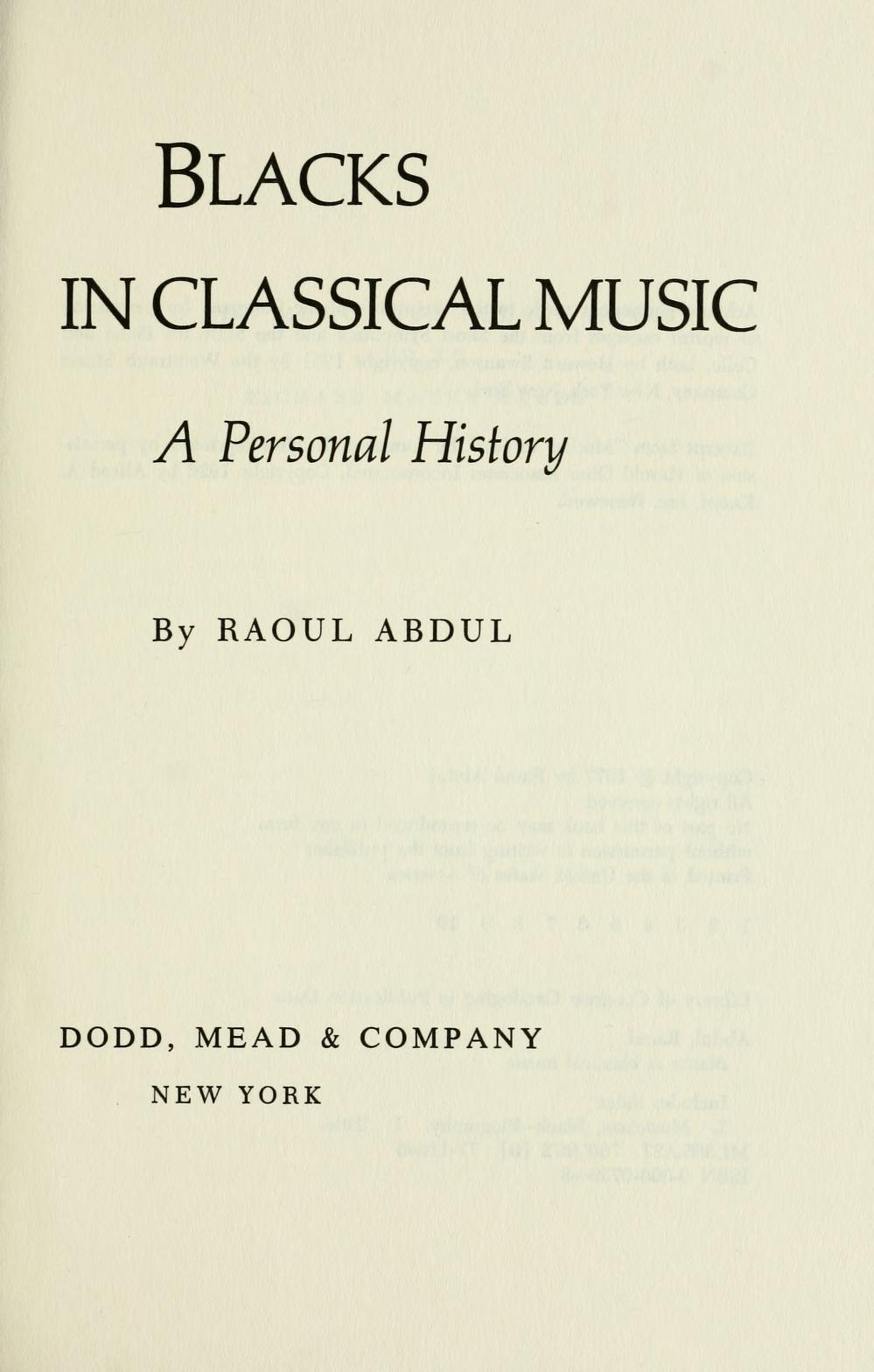 Blacks in Classical Music: A Personal History