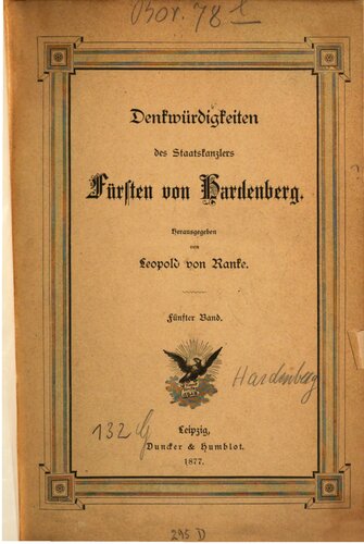 Denkwürdigkeiten des Staatskanzlers Fürsten von Hardenberg