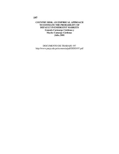 Country risk: An empirical approach to estimate the probability of default in emergent markets