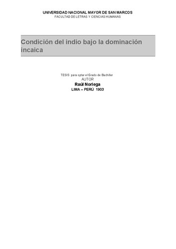 Condición del indio bajo la dominación incaica