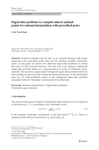 Eigenvalue problems to compute almost optimal points for rational interpolation with prescribed poles