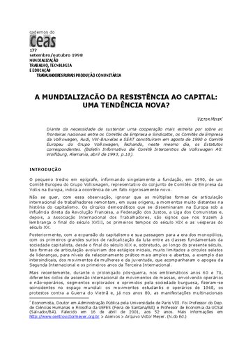 A mundialização da resistência ao capital: uma tendência nova?