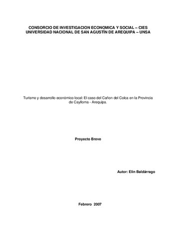 Turismo y desarrollo económico local: El caso del Cañon del Colca en la Provincia de Caylloma - Arequipa. Proyecto Breve