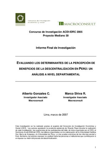 Evaluando los determinantes de la percepción de beneficios de la descentralización en Perú: un análisis a nivel departamental