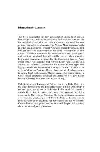 Information for Autocrats: Representation in Chinese Local Congresses