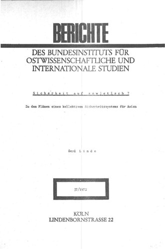 Sicherheit auf sowjetisch? Zu den Plänen eines kollektiven Sicherheitssystems für Asien