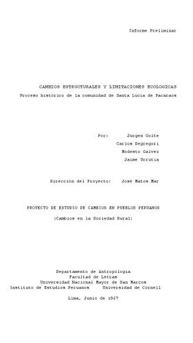 Cambios estructurales y limitaciones ecológicas. Proceso histórico de la comunidad de Santa Lucía de Pacaraos (Huaral, Lima). Informe preliminar