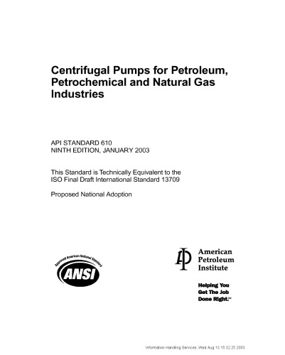 Centrifugal Pumps for Petroleum, Petrochemical and Natural Gas Industries