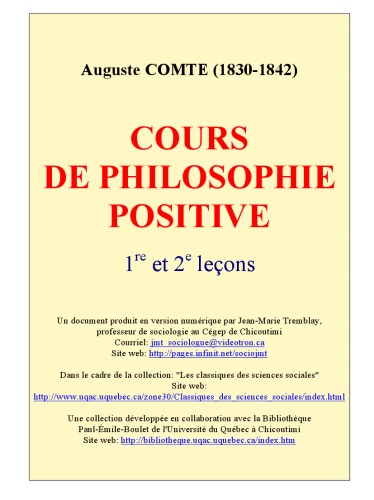 Cours de philosophie positive