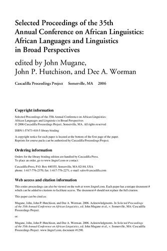 Selected Proceedings of the 35th Annual Conference on African Linguistics: African Languages and Linguistics in Broad Perspectives