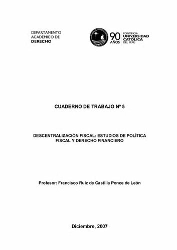 Descentralización Fiscal: Estudios de Política Fiscal y Derecho Financiero