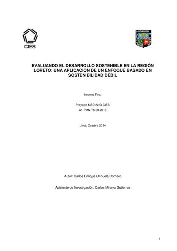 EVALUANDO EL DESARROLLO SOSTENIBLE EN LA REGIÓN LORETO: UNA APLICACIÓN DE UN ENFOQUE BASADO EN SOSTENIBILIDAD DÉBIL