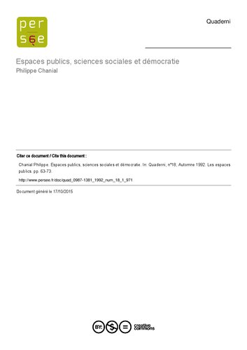 Espaces publics, sciences sociales et démocratie