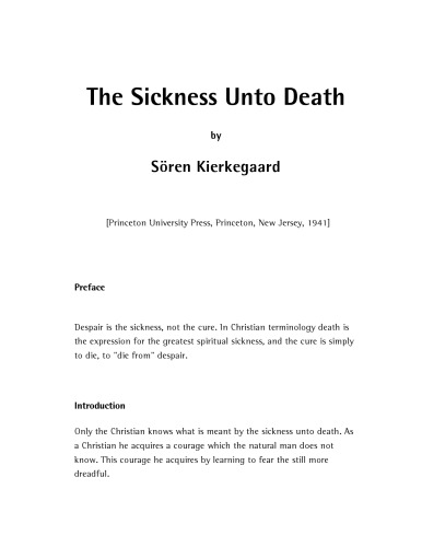 Sickness unto Death A Christian Psychological Exposition of Edification & Awakening